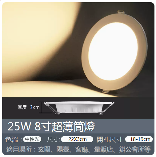 爆款嵌入式輕奢家用射燈（8寸）（中性光25W）（開孔180-190mm）