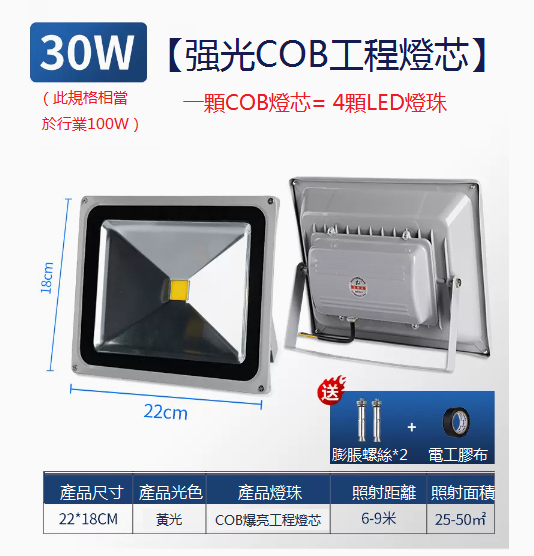 New LED strong light COB engineering wick (30W-yellow light)
