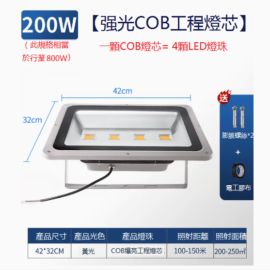 New LED strong light COB engineering wick (200W-yellow light)