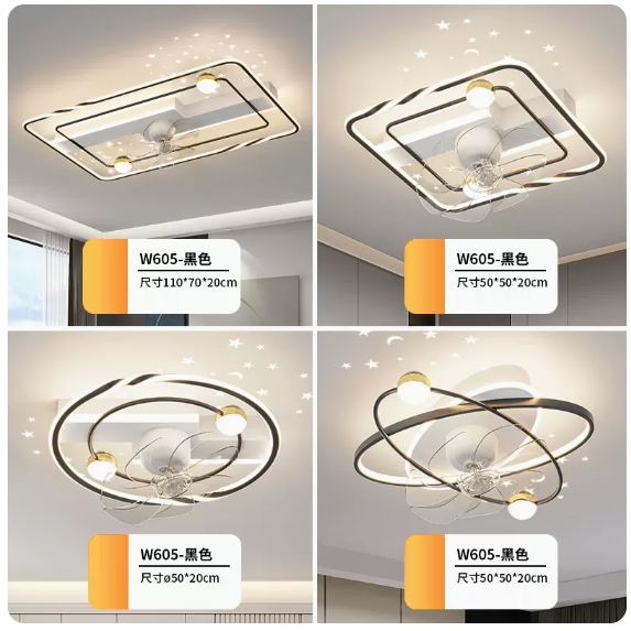 New ceiling lamp set (4-piece set [Package 3_White and Black_Three Rooms and One Living Room_Remote Control] Stepless Dimming)
