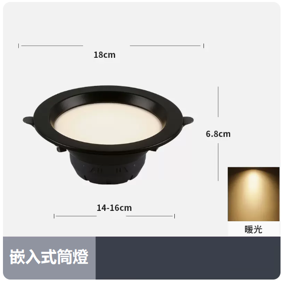 Popular ceiling lamp (18W warm light_black shell_opening 14_16CM)