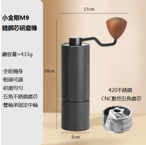 熱推小金剛M9磨豆機（黑色，19x5cm)