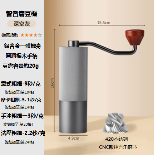 熱推智者磨豆機（深空灰色，16x4.9cm)