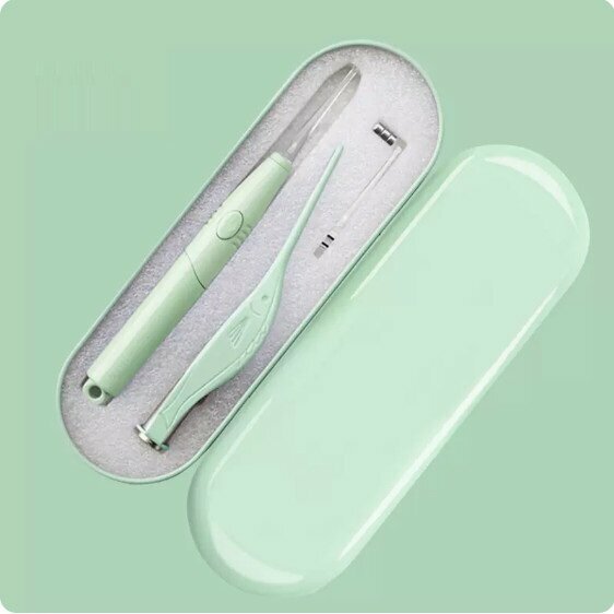 爆款寶寶矽膠挖耳勺（薄荷綠2件套（1軟頭1硬頭發光軟頭耳勺+發光耳鑷））