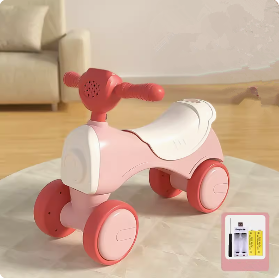 新款兒童平衡車（粉白）（充電版-四輪款）（規格：49*22*55CM）