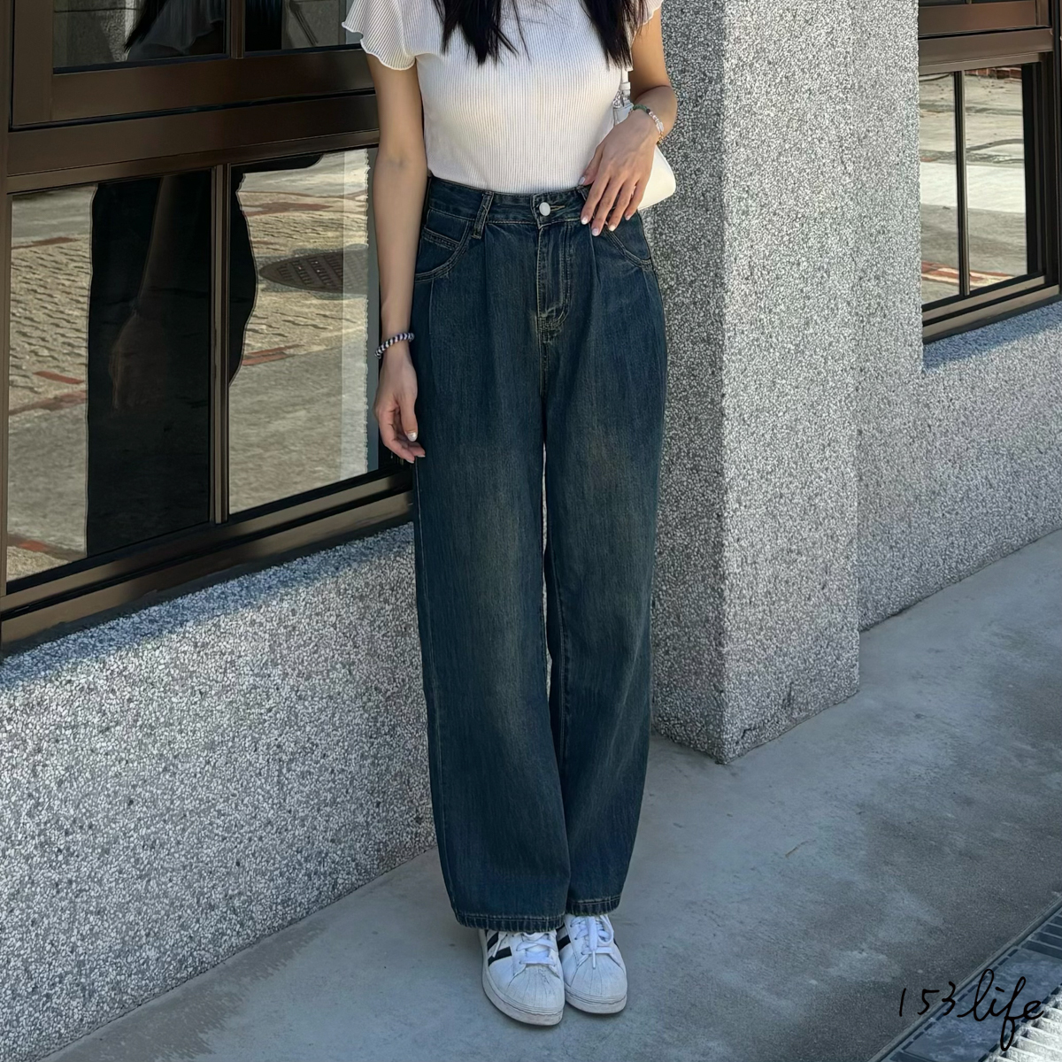 [深藍色]小個子天絲牛仔高腰顯瘦寬褲(九分/長款) XXS-L