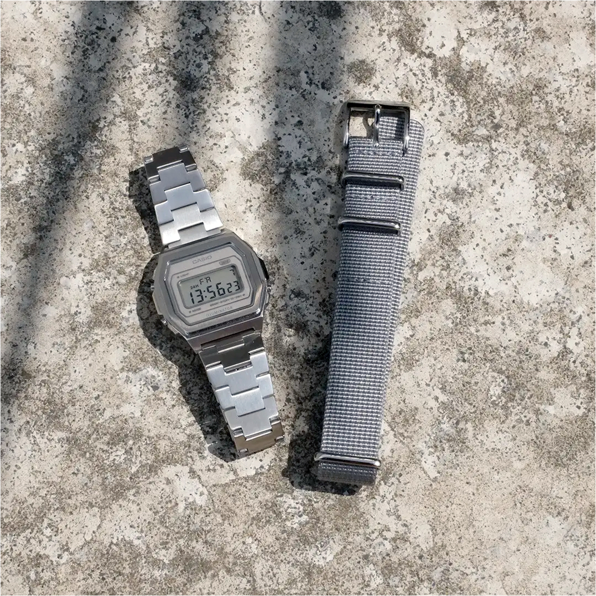 Casio A1000DN-7D 不鏽鋼 尼龍帶 套裝 超薄 復古跳字錶