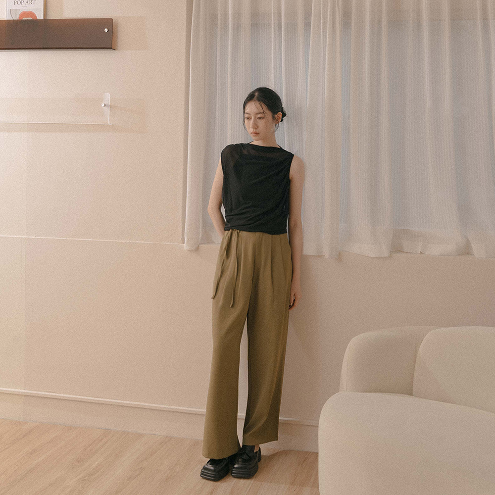 Plain suit trousers with textured strap design-Green【04030446】in stock+pre-order