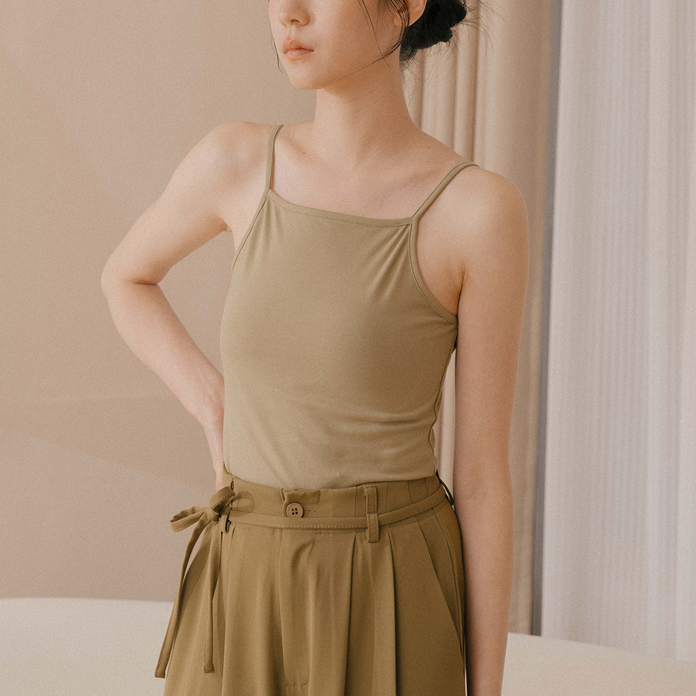 Texture plain flat collar thin shoulder vest - green【01098285】in stock+pre-order