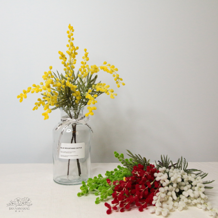 人造花 金合歡植絨 短款 3支入 4色