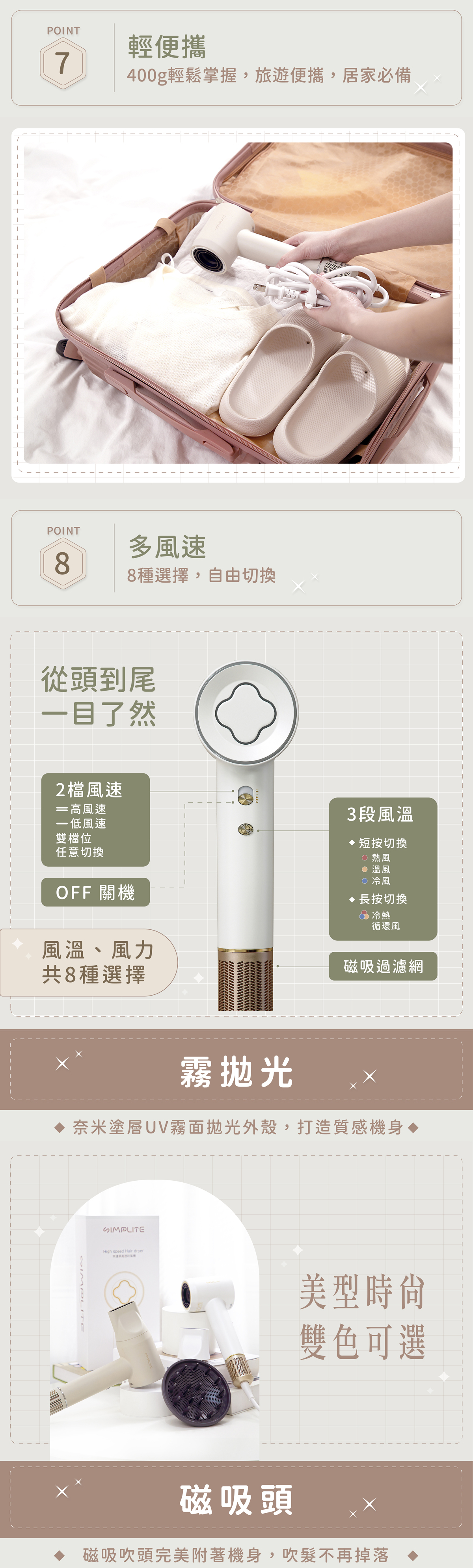 輕便攜帶 多風速 霧拋光 磁吸頭