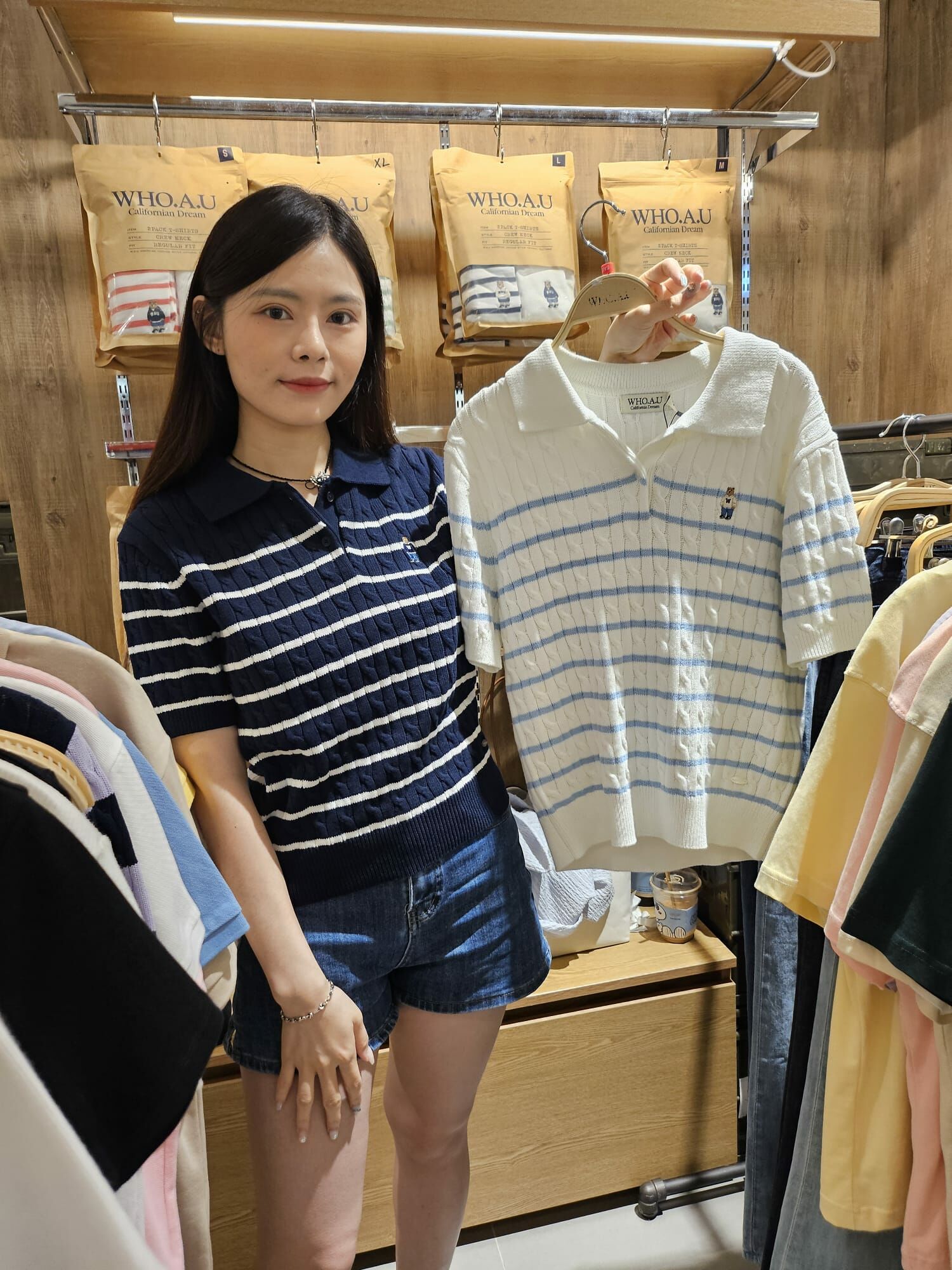 WHO A U - Steve Collar Cable Short Sleeve Sweater *3色* (WHKAG2423F)