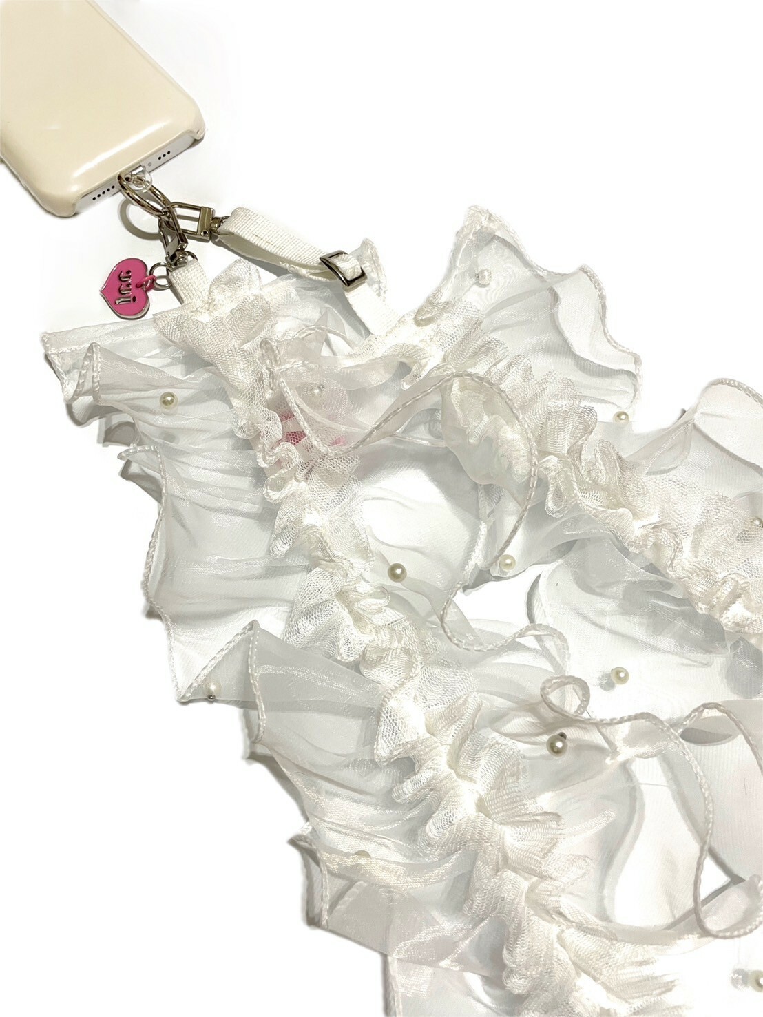 JCC 白色蕾絲木耳邊背帶