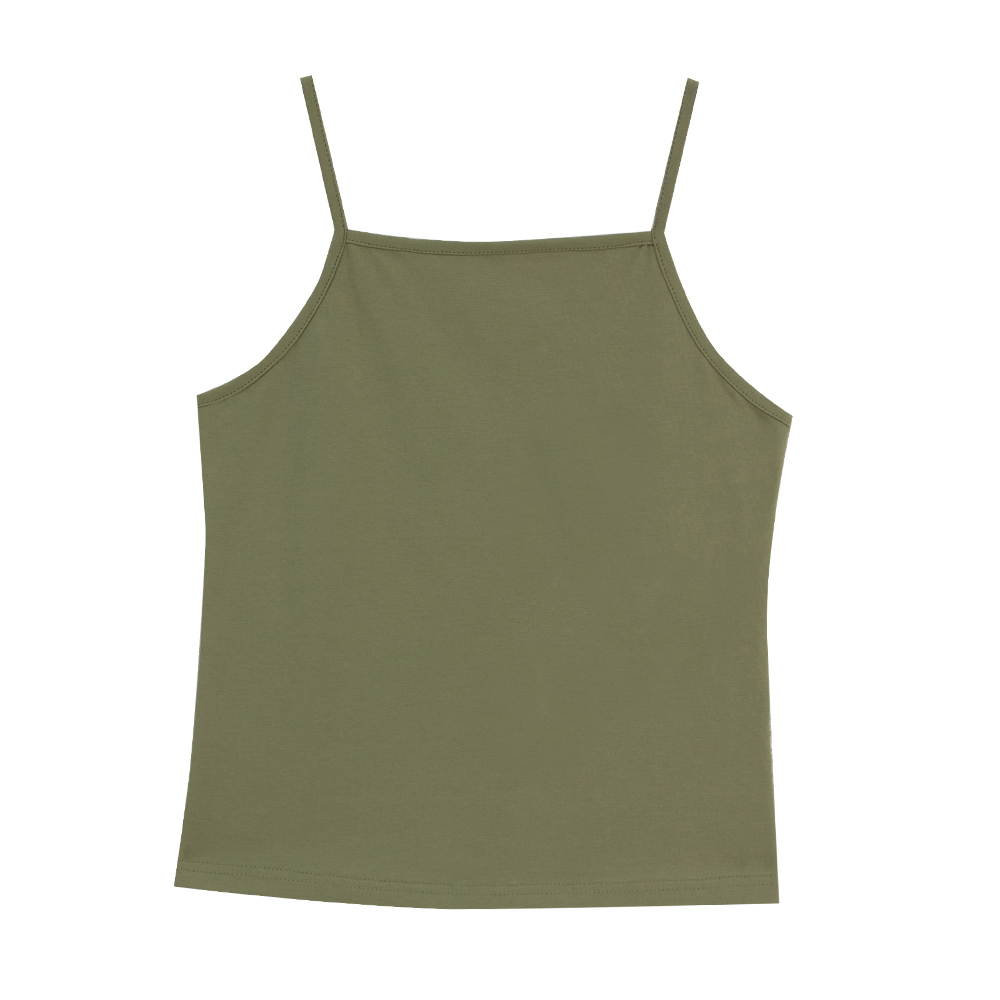 Texture plain flat collar thin shoulder vest - green【01098285】in stock+pre-order