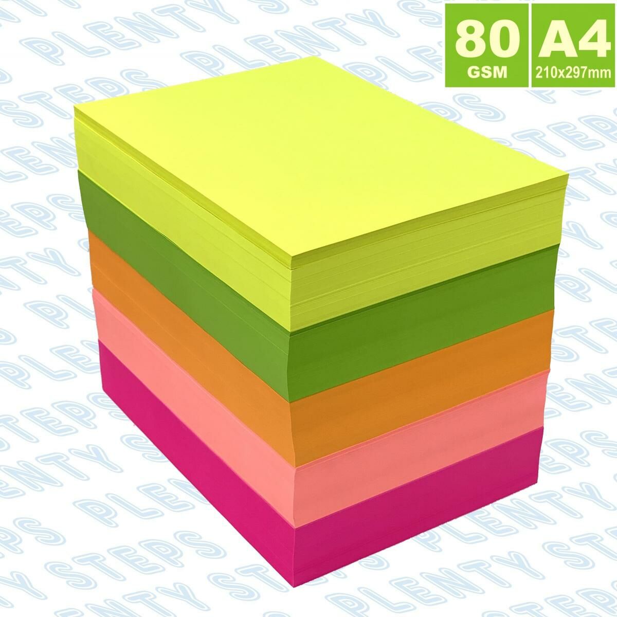 多致紙品 - 75克 A4 熒光色影印紙 (多色) 5色x500張(2,500張) a4紙