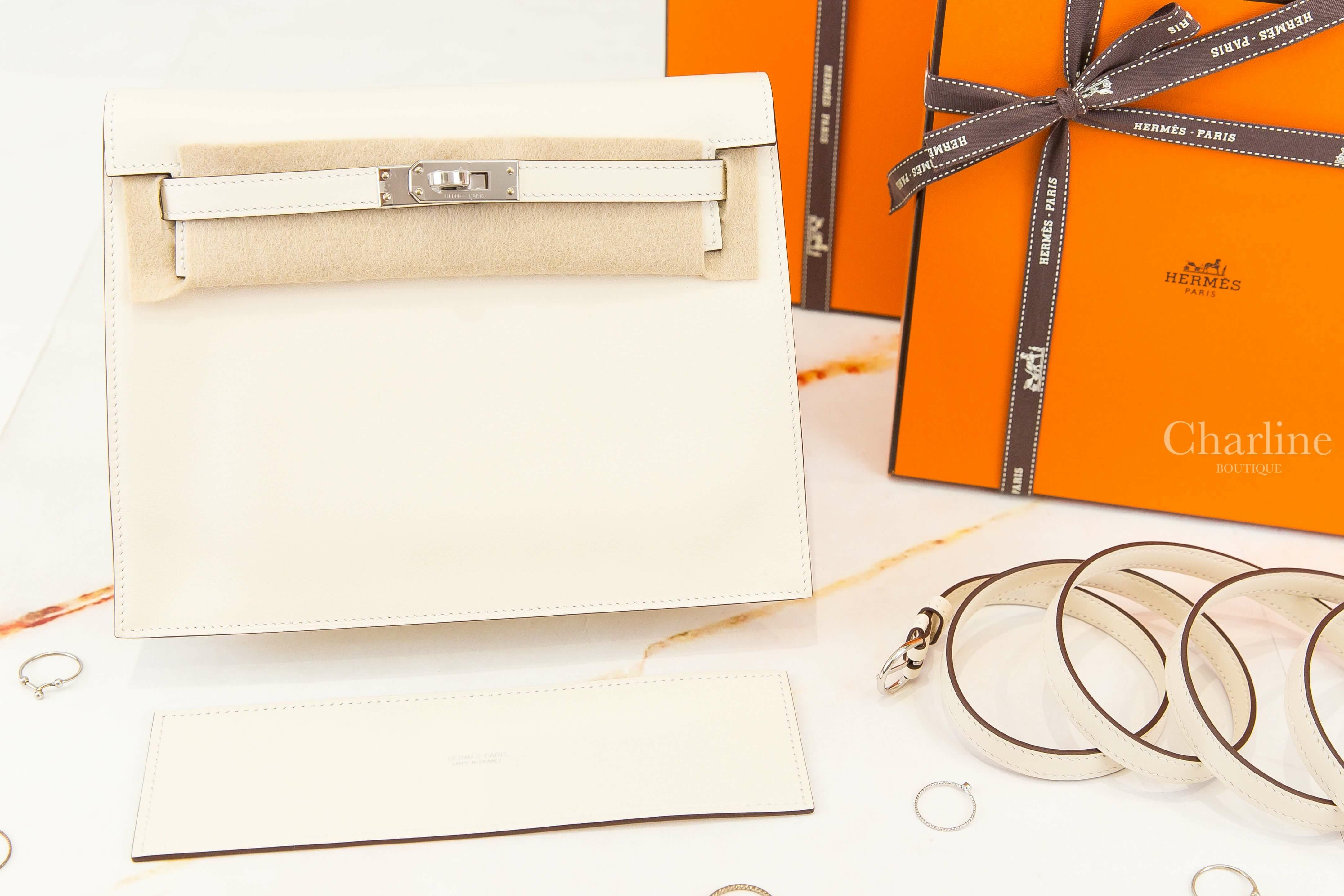 Hermès Kelly Danse I2 Nata Swift 奶油白銀釦多用途凱莉包-Charline Boutique 精品代購