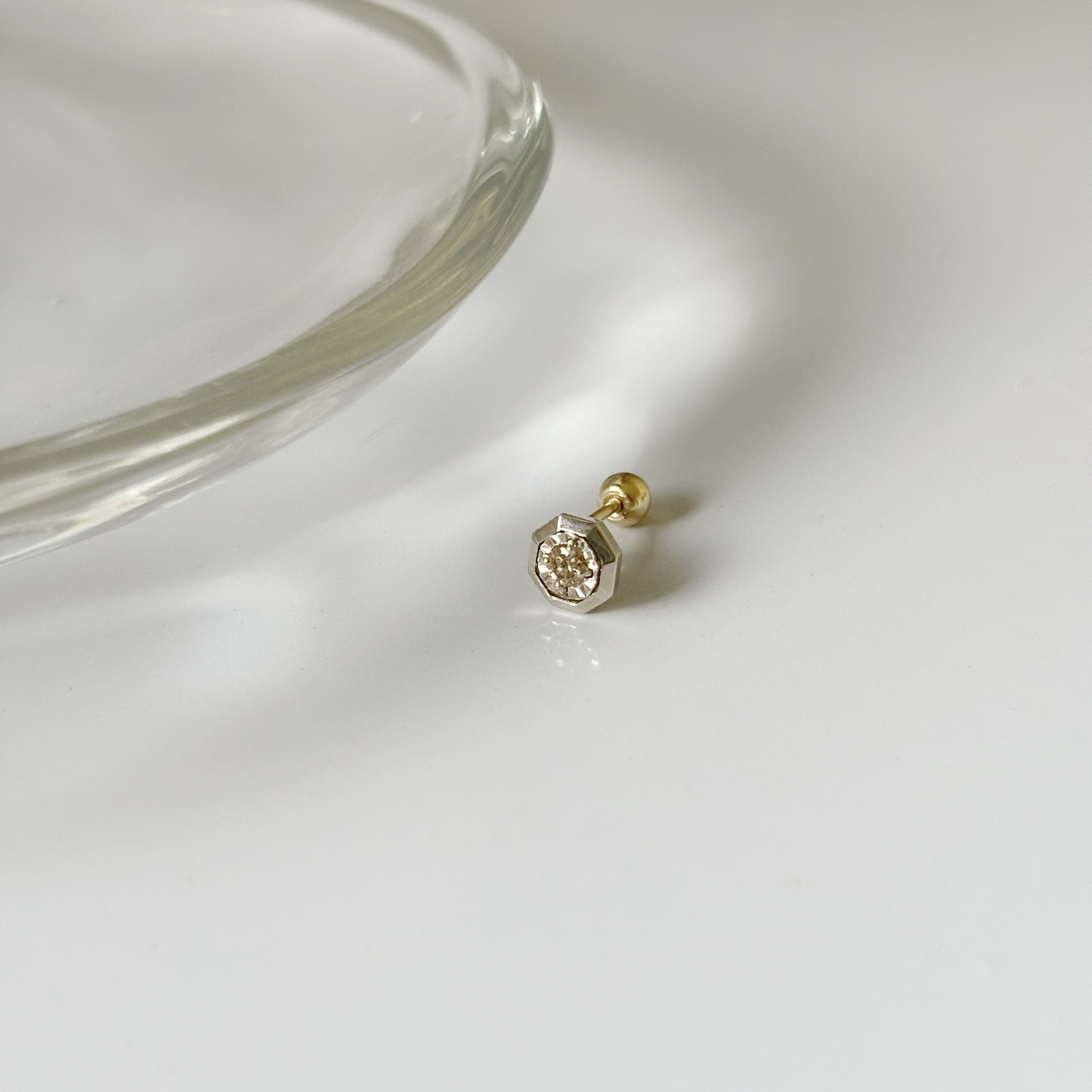 14K顯大六角真鑽轉珠耳環