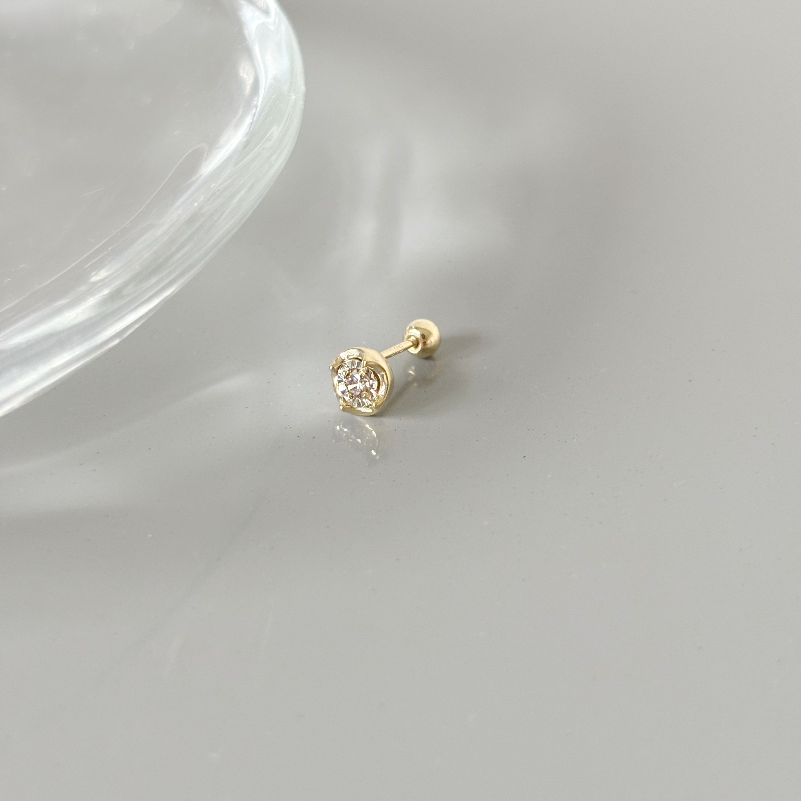 14K顯大圓四爪真鑽轉珠耳環