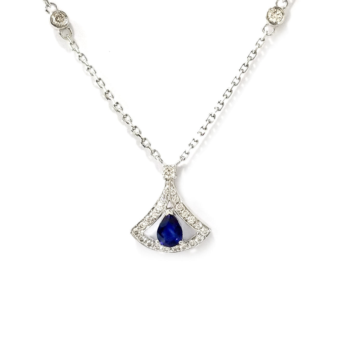 18K白金天然鑽石藍寶石頸鏈