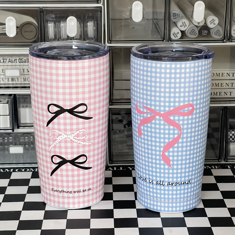 《4567》ins 不鏽鋼蝴蝶結304保溫吸管杯 550ml