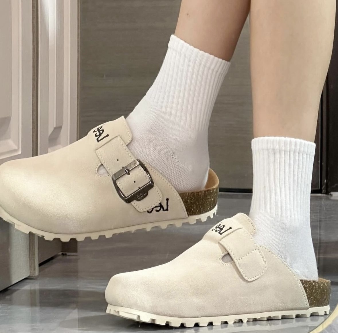 LEE 軟木塞勃肯鞋 穆勒鞋 拖鞋 翻毛皮 芥末黃 棕色 米色/預購