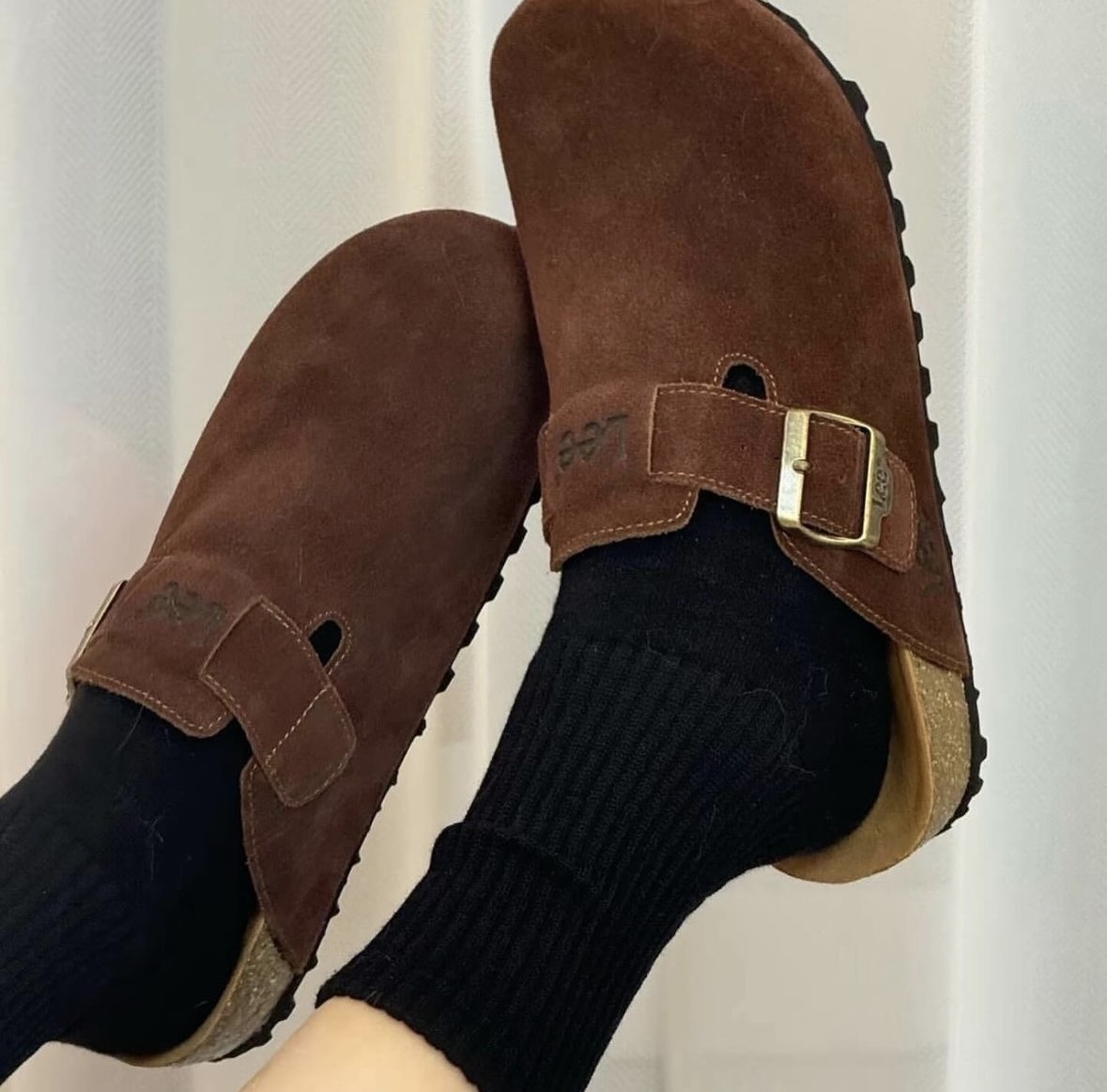 LEE 軟木塞勃肯鞋 穆勒鞋 拖鞋 翻毛皮 芥末黃 棕色 米色/預購