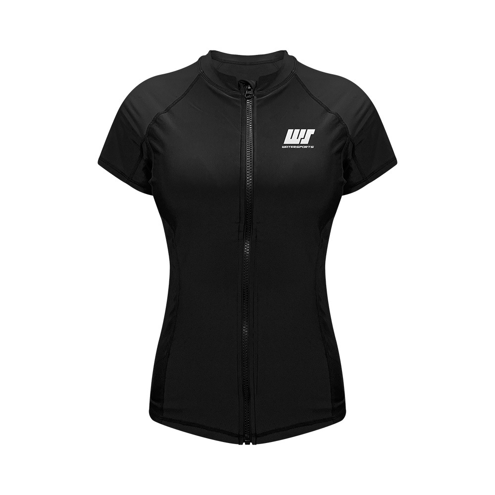 女士短袖游泳防曬夾克內襯運動內衣 - 黑