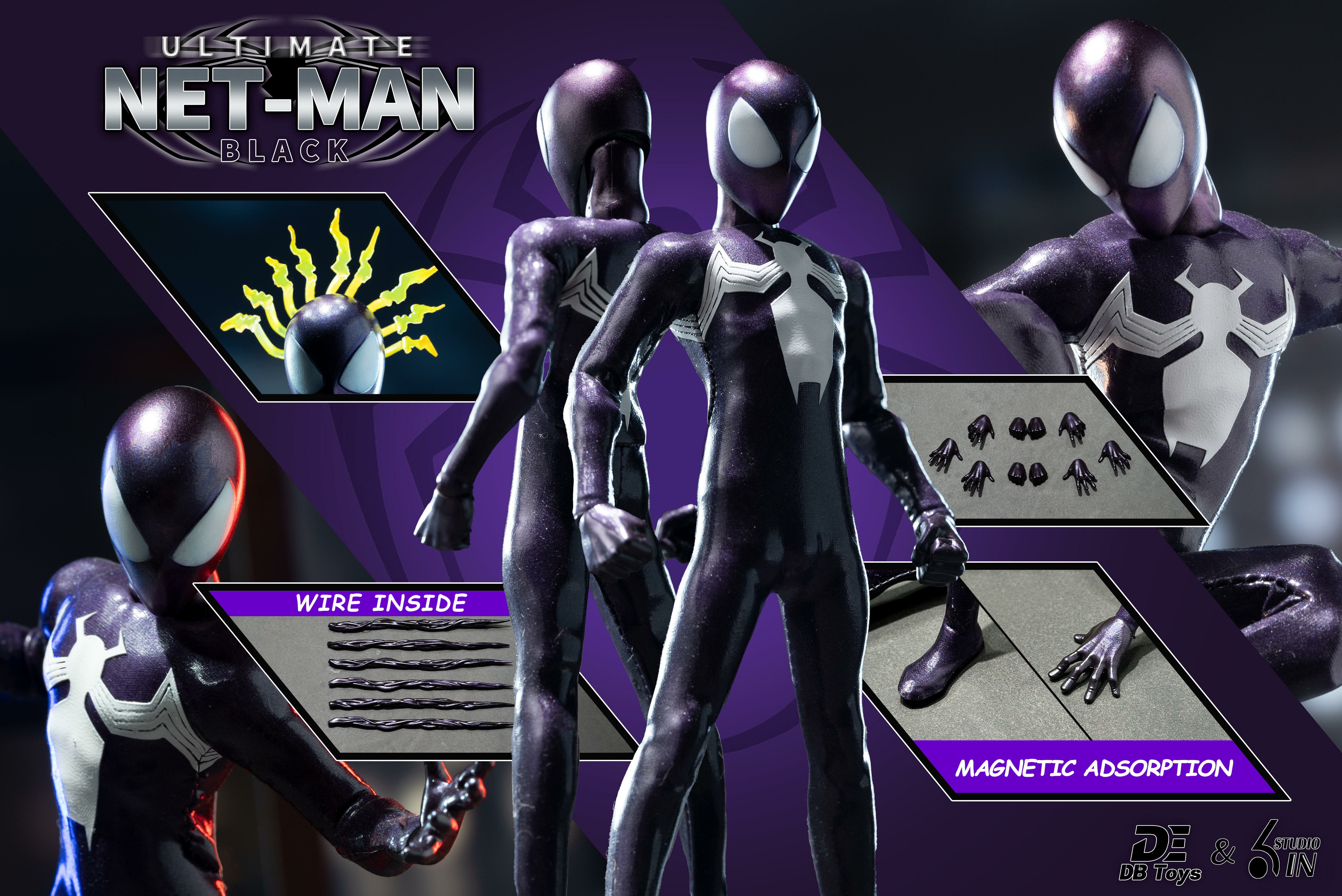 DBToys X 6in Studio- Ultimate Netman 1/12 Action Figure (Black Symbiote)
