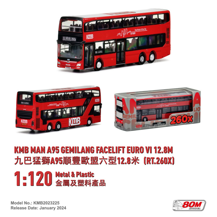 KMB2023225 1:120 九巴猛獅A95順豐歐盟六型12.8米 (260X)