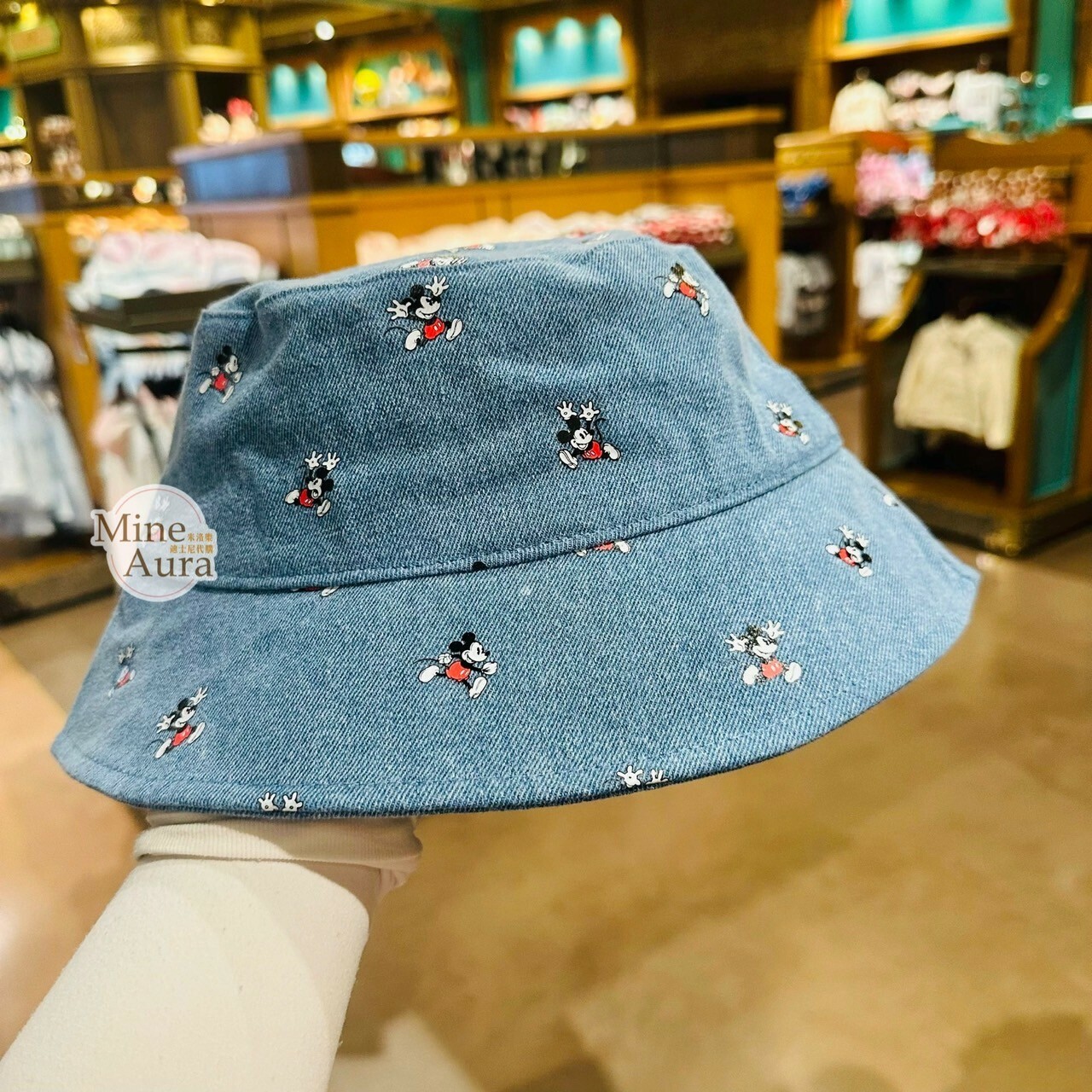 米奇 Mickey 牛仔系列 滿版跑步圖案 漁夫帽 帽子 -上海迪士尼樂園