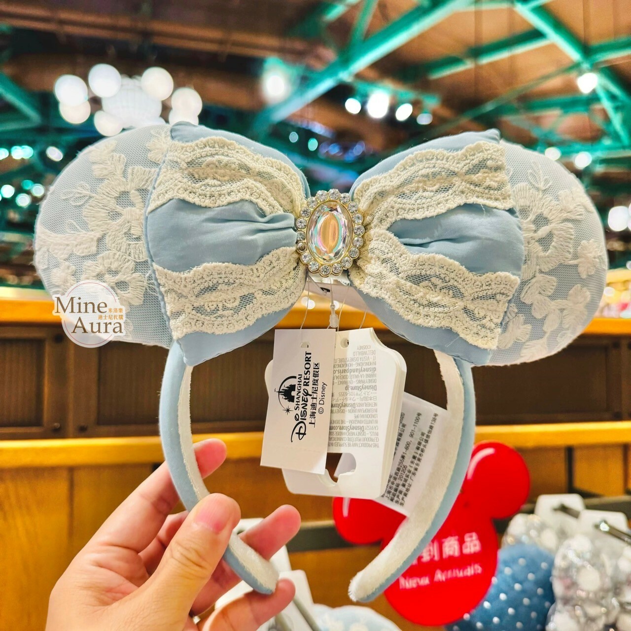 (限時特價) 仙杜瑞拉 Cinderella 蕾絲 蝴蝶結 造型 米妮 Minnie 立體耳朵 髮圈 髮箍 仙履奇緣 -上海迪士尼樂園