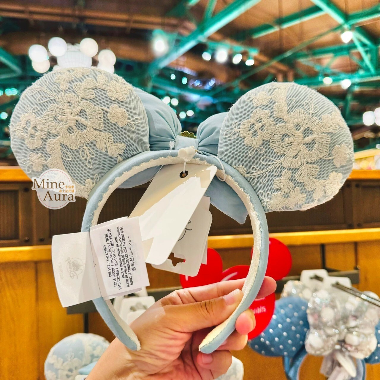 (限時特價) 仙杜瑞拉 Cinderella 蕾絲 蝴蝶結 造型 米妮 Minnie 立體耳朵 髮圈 髮箍 仙履奇緣 -上海迪士尼樂園