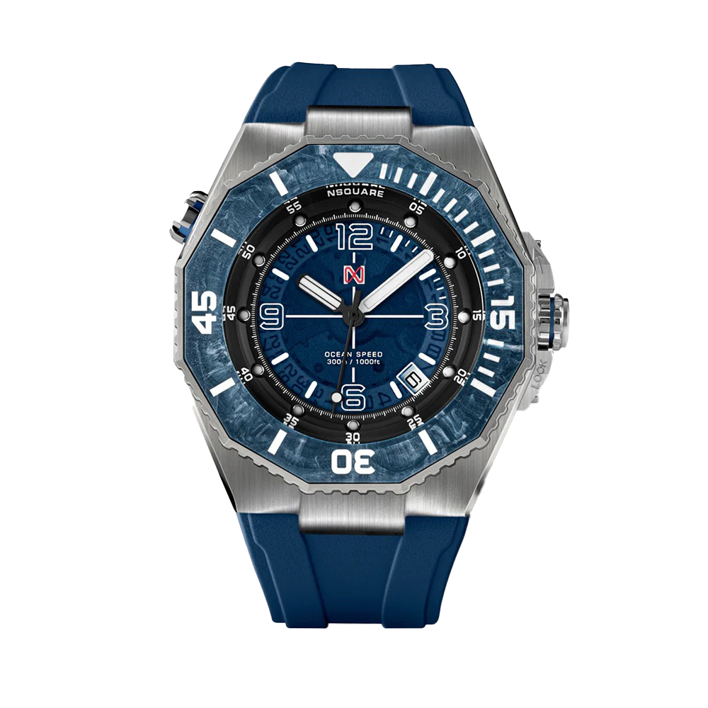(預購)【NSQUARE】海洋極速者 G0475-NS-27.3 潛水Diver 探索速度賽艇冒險脈動 碳纖維 瑞士機芯 自動腕錶 蒼翠藍