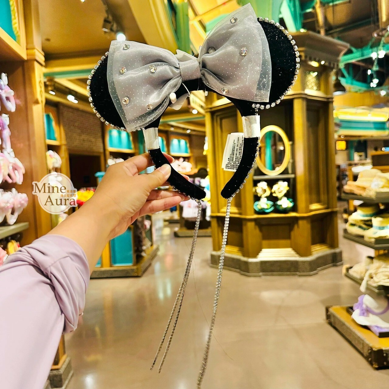 米妮 Minnie 歐根紗蝴蝶結 閃鑽 流蘇 立體耳朵 造型 髮圈 髮箍 -上海迪士尼樂園