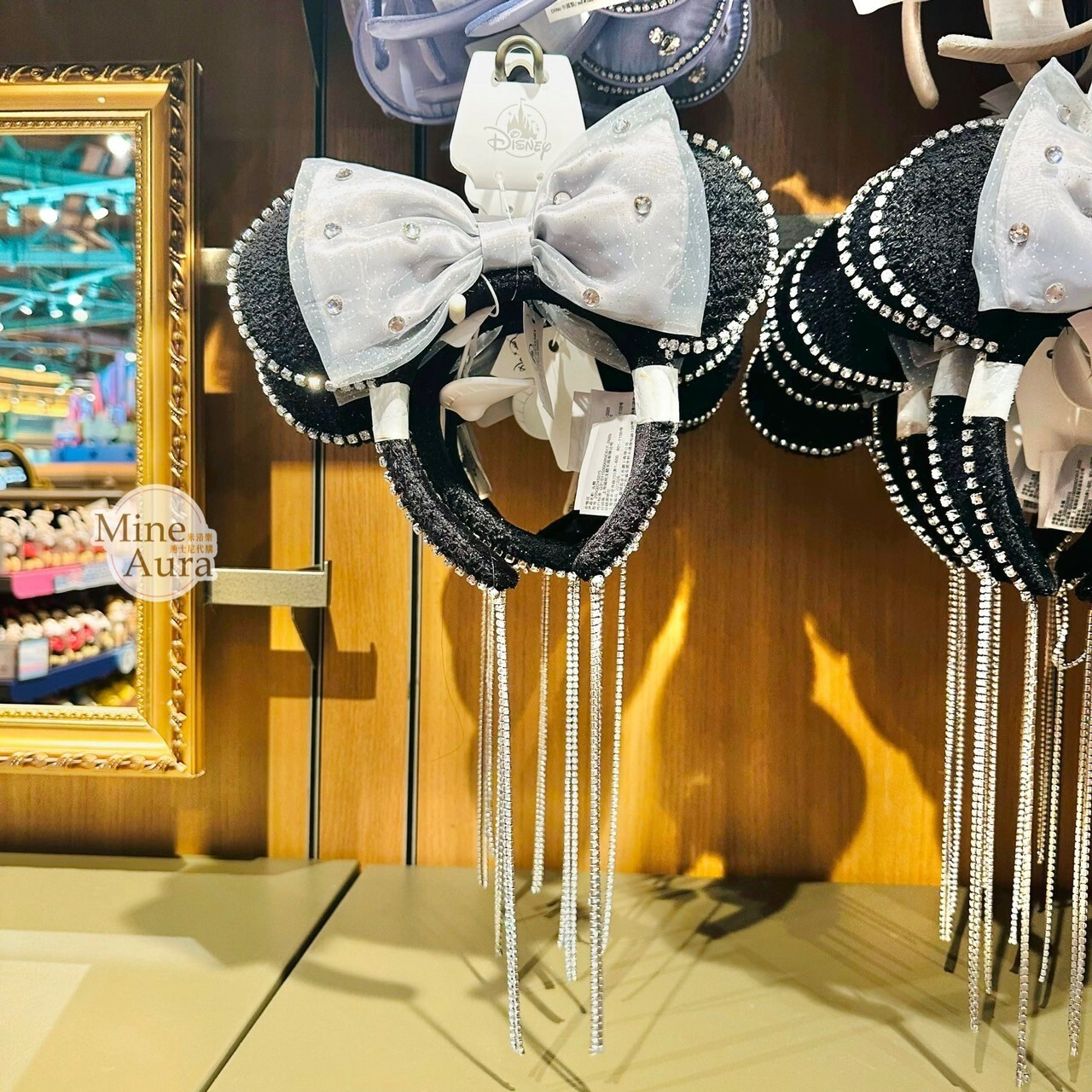 米妮 Minnie 歐根紗蝴蝶結 閃鑽 流蘇 立體耳朵 造型 髮圈 髮箍 -上海迪士尼樂園