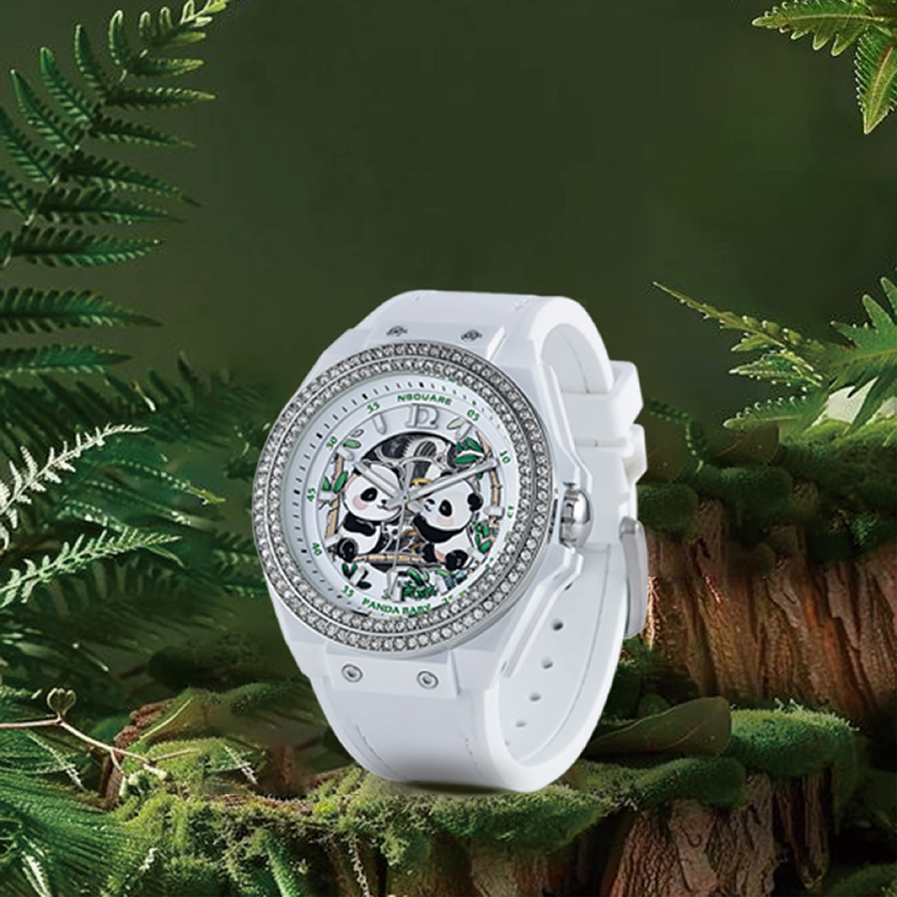 【NSQUARE】PandaBaby 熊貓寶貝 G0565-N46.1 機械機芯 限量白 趣味熊貓 夜光 水晶 腕錶 手錶 42mm