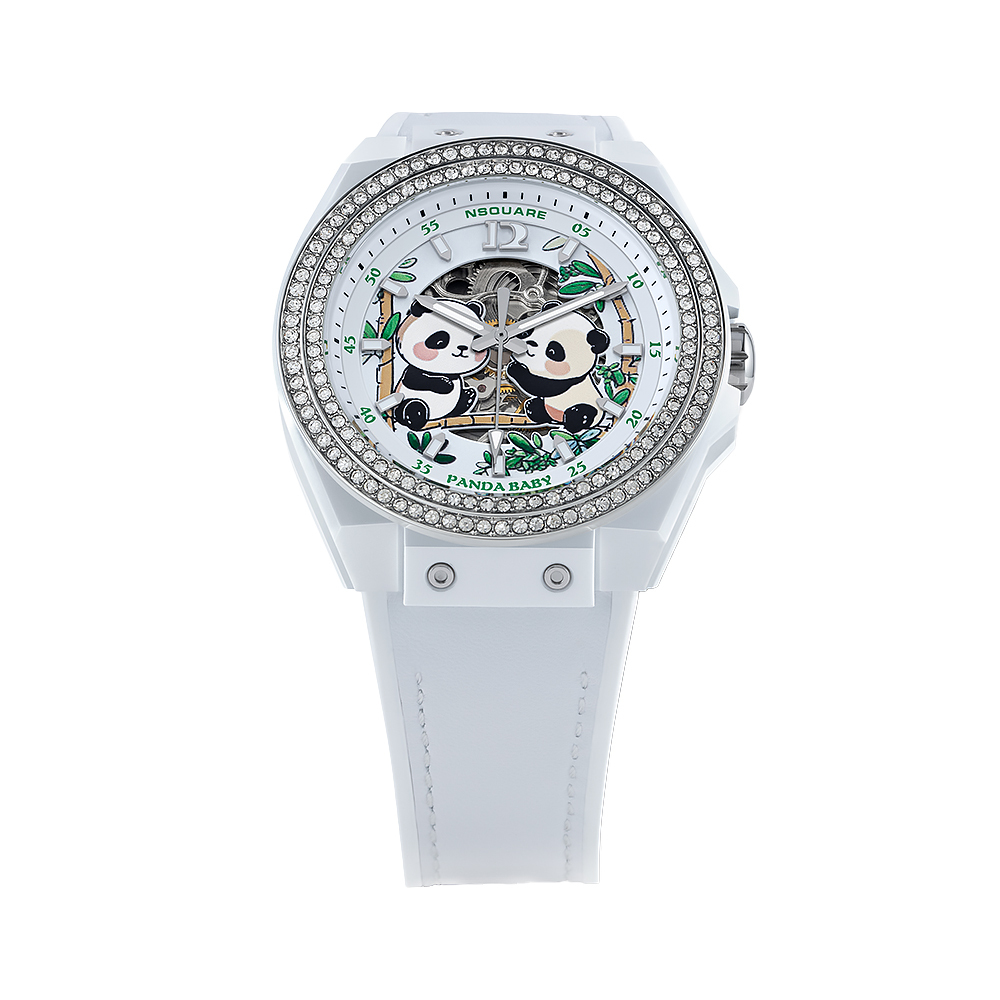 【NSQUARE】PandaBaby 熊貓寶貝 G0565-N46.1 機械機芯 限量白 趣味熊貓 夜光 水晶 腕錶 手錶 42mm
