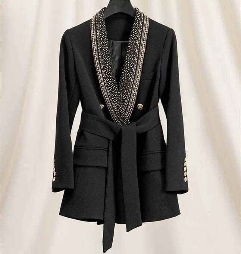 設計師家金色卯丁綁腰西裝外套