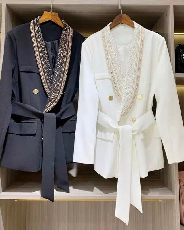 設計師家金色卯丁綁腰西裝外套