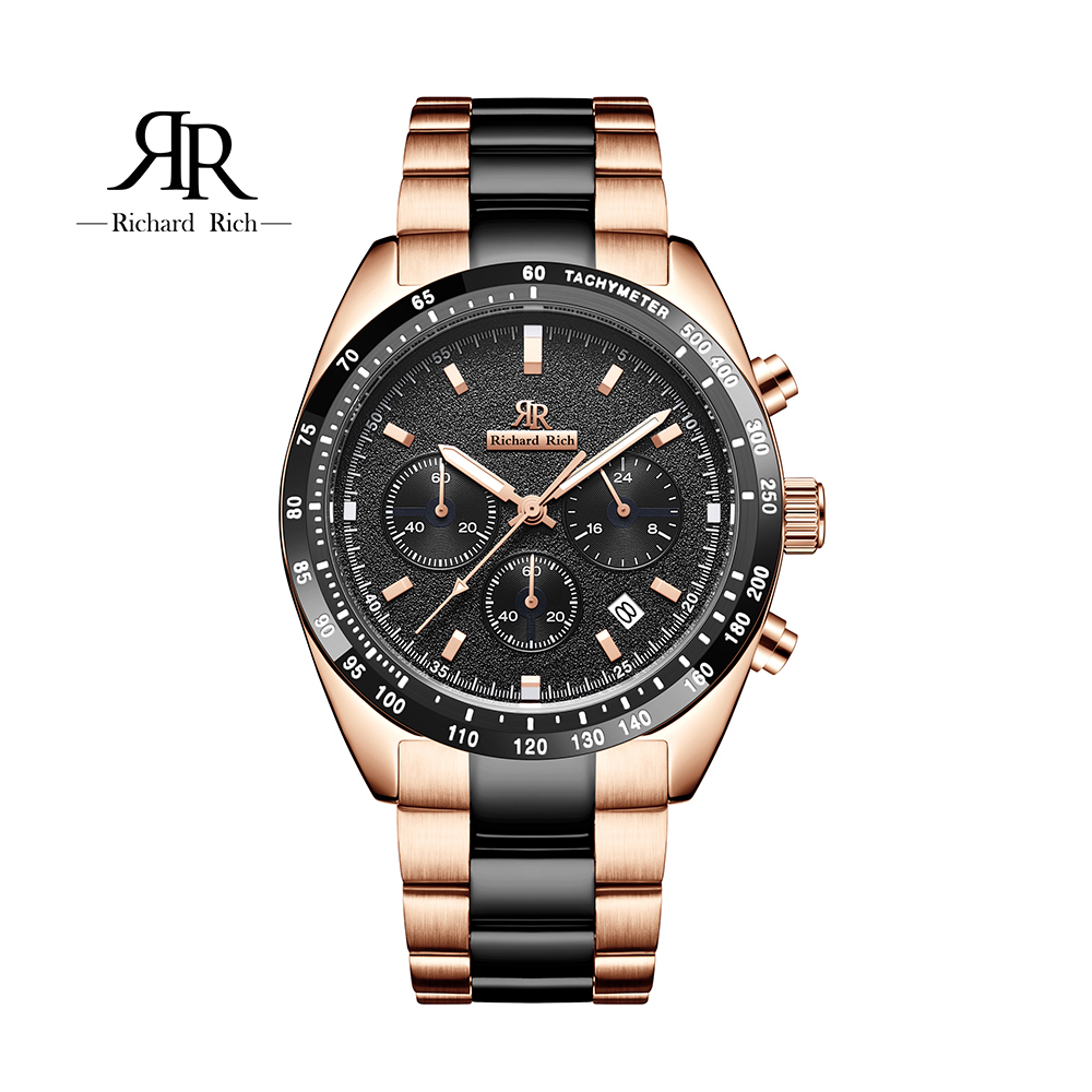 【Richard Rich】 RR 星際霸主系列 玫黑帶黑面 計時 真三眼 六針 陶瓷圈 隕石面 不鏽鋼 腕錶