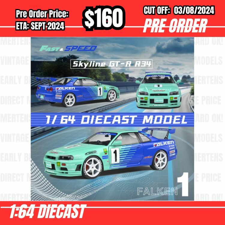 PO-$160 * Fast Speed * 1:64 Nissan Skyline GTR R34 Falken [OD28/07]