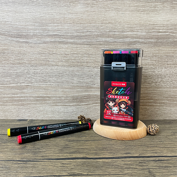 【PENROTE筆樂】 Sketch12色油性雙頭麥克筆