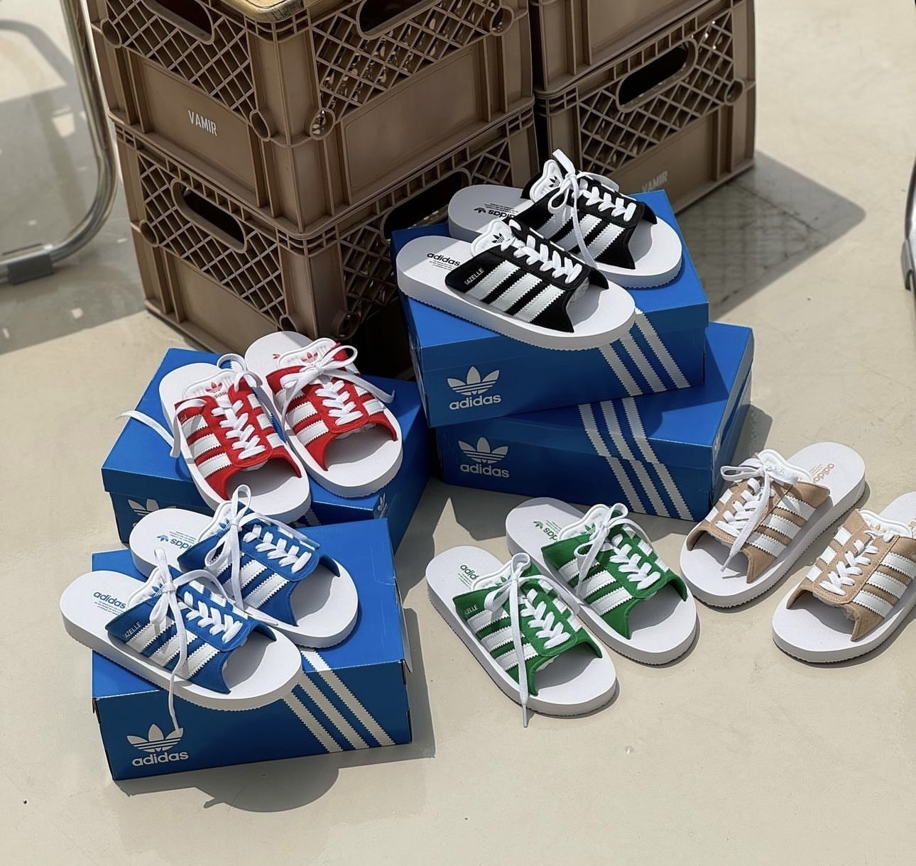 【Luxury】ADIDAS Originals GAZELLE BEACH W 愛迪達 環保海灘拖鞋 男女鞋涼鞋 露趾布鞋 七色 黑白綠紅藍奶茶 麂皮 JQ7424 JQ7423 JQ7422 JQ7421 JQ7420 JQ7419