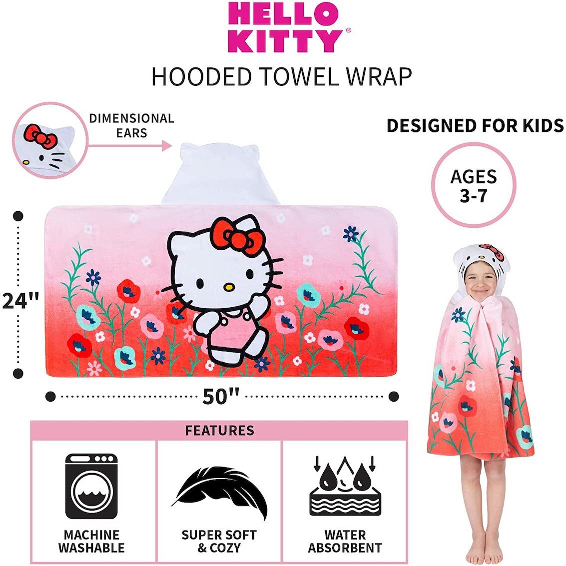 美國 Hello Kitty 超柔軟棉質連帽浴巾