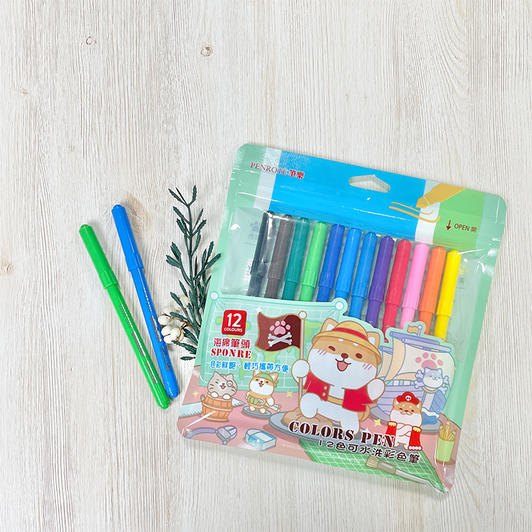 【PENROTE筆樂】柴語錄-航海圖12色海綿頭可水洗彩色筆