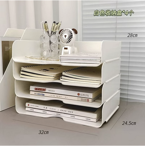 Hot-recommended desk workstation rack (white stacking storage box 4 pack)