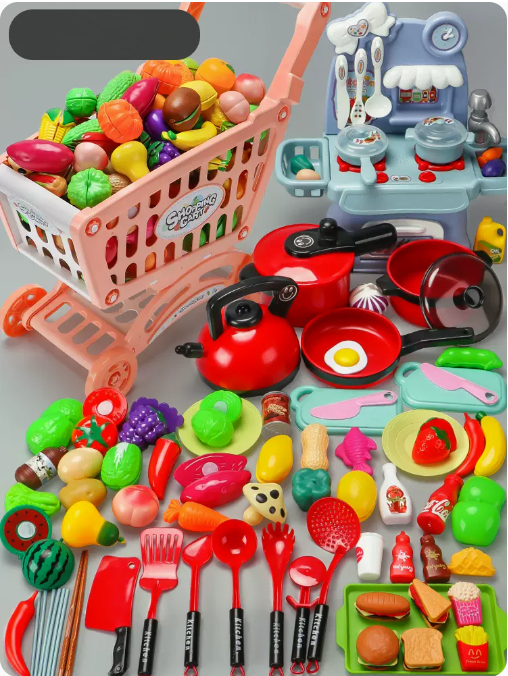 Hot push fruit Cieqiele supermarket small trolley (powder) (shopping cart + kitchen table + kitchen utensils + Cicerele (86-piece set)) (Specification: 51*44*24CM)