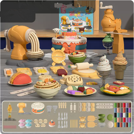 Hotly recommended three-in-one clay machine toy (gift box) (noodle machine + ice cream machine + cake machine + dumplings + ice cream)