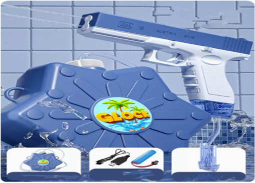 Popular backpack electric double hole water gun (blue) (magazine + battery) (specifications: water gun size: 20.5*16.5*4CM water tank size: 13.5*13.5*5CM)