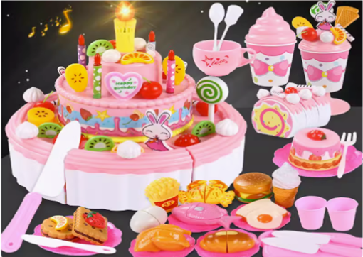 Popular children's cake toy Qieqiele (3-layer music cake 103 pieces powder + biscuit dessert + ice cream) (Specification: 30*21*11CM)